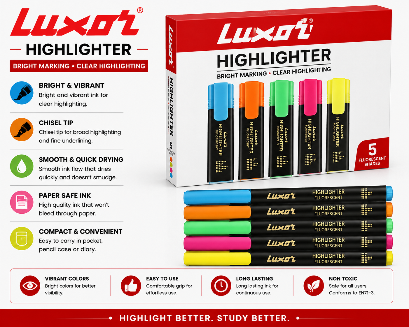 LUXOR HIGHLIGHTER (PACK OF 5)